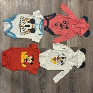 Bundled (4pcs) -Disney Baby Coral Mickey Mouse Bodysuit